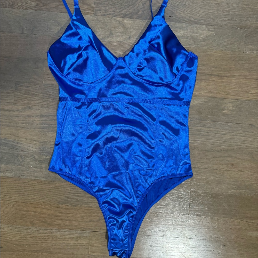 Sleek Blue Satin Bodysuit